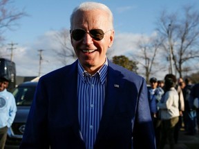 Democratic U.S. presidential candidate and former U.S. vice- president Joe Biden visits a polling site in Greenville, S.C.,  on Saturday, Feb. 29, 2020.