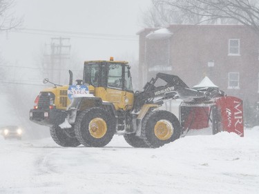 Snow-covered streets are being cleared in Quebec City as a snow storm continues on Friday February 7, 2020. Snow removal? That will come later.