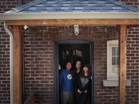 Virginia Champoux at home with her daughters Nora-Jin Sokoloff (left) and Sarah-Qin Sokoloff in Hampstead.