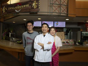 Jin Song Zhu, centre, wife Cao Xue Yun and son Kevin Zhu in March 2020, before the pandemic was declared. DollarBouffe only ended up fully closing for one week during the pandemic.