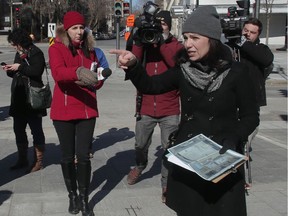 Regional coordinator of emergency health measures in Montreal Caroline Dusablon   shows members of the press where COVID-19 testing centres are being put in place on Sunday, March 22, 2020.