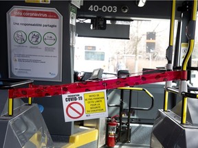 A STM bus has the front cab blocked off so the driver is distanced from passengers.