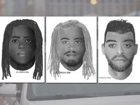 Montreal police issued a press release on March 25, 2020, that included composite sketches of three suspects they were looking for in the death of Osvaldo Pineda Melgar, a court heard on Thursday, Oct. 27, 2022.