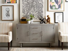 A stylish place to sit, store and view makes for the perfect foyer/entrance. Grey Credenza, Homesense.ca
