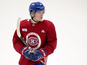 Canadiens prospect Cole Caufield takes part in team’s development camp at the Bell Sports Complex in Brossard on June 26, 2019.
