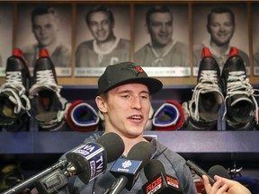 The Canadiens' Brendan Gallagher meets with the media in locker room at the Bell Sports Complex in Brossard on April 9, 2019.