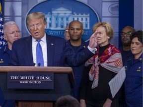 U.S. President Donald Trump speaks to the media in the press briefing room at the White House on March 15, 2020 in Washington, DC.