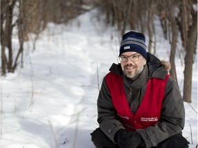 Frédéric Bussière is a coyote hunter for the city of Montreal. He is seen on Feb. 21, 2020,  on a known coyote path in the east end of Montreal.