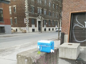 A hand-washing station set up by someone near Milton St. and Park Ave. in Montreal, is seen on Wednesday, March 18. Courtesy of Julia O'Hearn