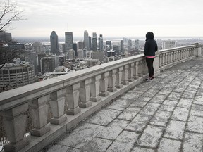 The Mount Royal lookout is a quiet place in March 2020.