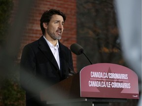 Canadian Prime Minister Justin Trudeau speaks during a news conference on COVID-19 situation in Canada from his residence March 29, 2020 in Ottawa, Canada. (Photo by Dave Chan / AFP)