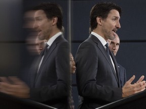 Prime Minister Justin Trudeau speaks during a news conference on the coronavirus situation, in Ottawa, Wednesday, March 11, 2020.