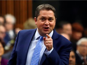 Canada's Conservative Party leader Andrew Scheer gestures as he speaks in parliament during Question Period in Ottawa, Ontario, Canada February 18, 2020.  REUTERS/Patrick Doyle