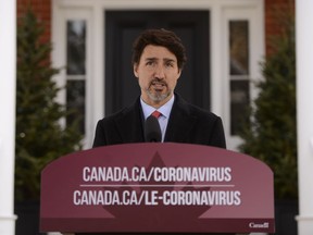 Prime Minister Justin Trudeau addresses Canadians on the COVID-19 situation from Rideau Cottage in Ottawa on Wednesday, March 25, 2020.