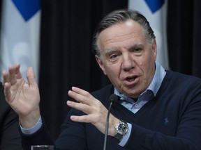 Quebec Premier Francois Legault responds to reporters questions as the government announces measures against COVID-19 virus, Saturday, March 14, 2020 at the legislature in Quebec City. A few weeks ago, McGill University law professor Daniel Weinstock was considering suing the Quebec government for defamation, but today he's lauding Premier Francois Legault for his response to COVID-19.