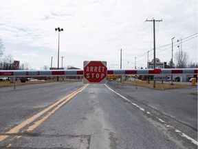 An empty border crossing is seen leading into Rouses Point, N.Y., at the U.S.-Canada border crossing in Lacolle on March 19, 2020.