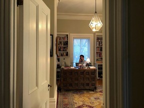 Canada's Prime Minister Justin Trudeau works from his home office at Rideau Cottage, during his self-quarantine after his wife Sophie Gregoire tested positive for novel coronavirus (COVID-19), in a picture taken by his 11-year-old daughter Ella-Grace in Ottawa, Ontario, Canada March 13, 2020.  Ella-Grace Trudeau/Prime Minister's Office via REUTERS