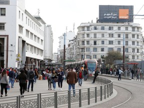 People gather in the centre of the city, in Casablanca, Morocco, on March 12, 2020.