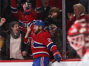 Montreal Canadiens defenseman Jeff Petry (26) celebrates his goal against Carolina Hurricanes during an overtime period at Bell Centre. Mandatory Credit: Jean-Yves Ahern-USA TODAY Sports