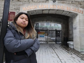 Dennise Ann Del Mundo outside Grey Nuns on Thursday.  She's grateful that she at least has made plans. Fellow students are not so lucky.