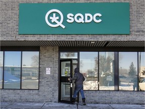 A customer enters a Société québécoise du cannabis store in Pointe-Claire.