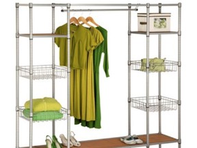 A freestanding closet is perfect where there is little or no closet space. Honey Can Do Freestanding Steel Closet with Baskets, $379 Lowes.ca