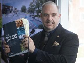 Montreal executive committee president Benoit Dorais with the 2020 city budget on Monday November 25, 2019.