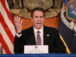 New York Governor Andrew Cuomo gives his a press briefing about the coronavirus crisis on April 17, 2020 in Albany, New York.