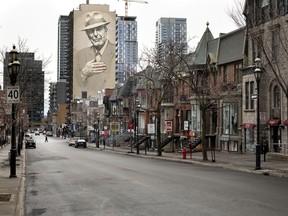 A usually busy Crescent Street is nearly empty in the mid-afternoon, as the city deals with the coronavirus pandemic in Montreal on Friday April 10, 2020. With economic activity in a major downturn, many owners of small businesses are among those finding it hard to sleep at night.