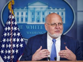 CDC Director Robert R. Redfield speaks during the daily briefing on the novel coronavirus, COVID-19, in the Brady Briefing Room at the White House on April 8, 2020, in Washington, DC.