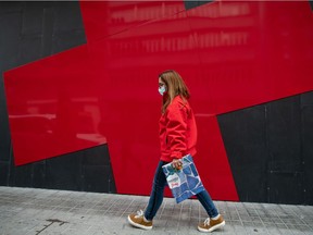 A Red Cross worker in Barcelona on April 23, 2020.