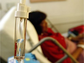 A cancer patient receives a chemotherapy drip.