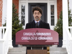 Prime Minister Justin Trudeau addresses Canadians on the COVID-19 pandemic from Rideau Cottage in Ottawa on Tuesday, April 14, 2020.