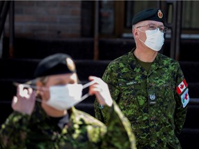 Canadian Armed Forces medical personnel at Centre d'hebergement Yvon-Brunet, a seniors' long-term care centre in Montreal April 18, 2020.