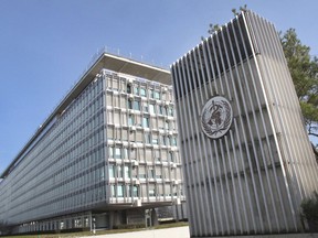 This Wednesday, March 11, 2015 photo shows the World Health Organization (WHO) headquarters building in Geneva, Switzerland.