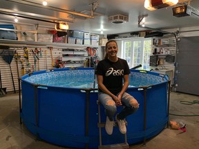 Tokyo Olympics hopeful Amélie Kretz built this $350 pool in her parents' garage to train during the COVID-19 shutdown.