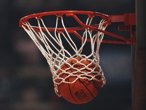 NBA basketball in hoop