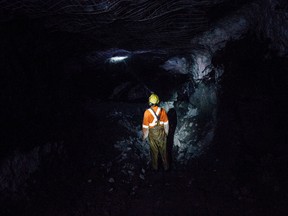 A contractor works at an underground gold mining operation in Val d’Or, Quebec, in 2015.