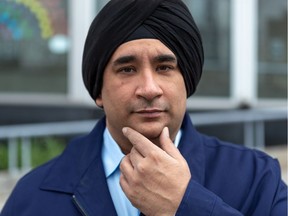 Dr. Sanjeet Singh-Saluja, a Sikh doctor who shaved his beard in order to treat COVID-19 patients at the Montreal General Hospital, on Monday May 4, 2020.