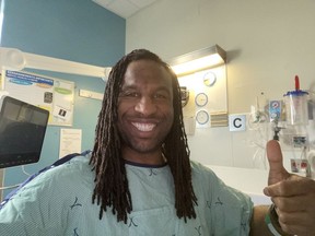 Former Canadien Georges Laraque at Charles-Le Moyne Hospital in Longueuil on May 4, 2020. He has recovered from COVID-19 and was discharged from the hospital on Monday.