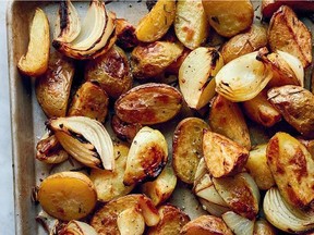 You can prepare a mixture of potatoes, onions and rosemary hours before roasting.