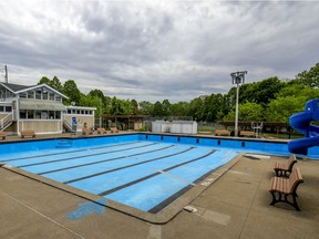 The Dixie swimming pool in Lachine remains empty of water on Friday, May 29, 2020. Normally, it would have been open for a week by now.