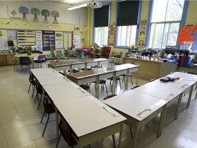 An empty elementary school classroom in Montreal.