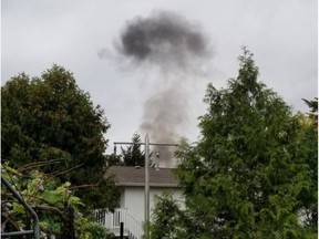 Smoke rises from a Brocklehurst neighbourhood in Kamloops, where a Canadian Forces Snowbird is believed to have crashed.