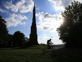 A cyclist passes the Cholera monument in Sheffield, northern England on May 14, 2020, following an easing of the novel coronavirus COVID-19 lockdown guidelines. John Snow's linking of a 19th century cholera outbreak in London to a public water pump was a pivotal point for epidemiology, Joe Schwarcz writes.