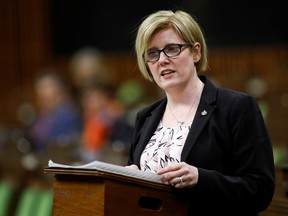 Canada's Minister of Employment, Workforce Development and Disability Inclusion Carla Qualtrough speaks during a sitting of the House of Commons, as efforts continue to help slow the spread of the coronavirus disease (COVID-19), on Parliament Hill in Ottawa, Ontario, Canada April 29, 2020. REUTERS/Blair Gable