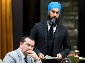 Canada's New Democratic Party leader Jagmeet Singh speaks during a sitting of the House of Commons, as efforts continue to help slow the spread of the coronavirus disease (COVID-19), on Parliament Hill in Ottawa, Ontario, Canada May 13, 2020. REUTERS/Blair Gable