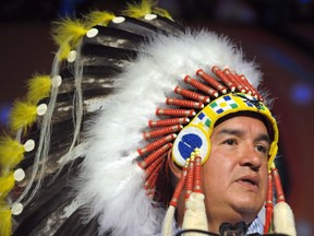 Federation of Sovereign Indigenous Nations Chief Bobby Cameron speaks at the opening of the Assembly of First Nations annual general meeting in Regina, Sask., Tuesday July 25, 2017. Cameron is telling the RCMP to stay off reserve land after armed officers were dispatched to breakup a sacred ceremony.THE CANADIAN PRESS/Mark Taylor