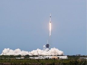 A SpaceX Falcon 9 rocket and Crew Dragon spacecraft carrying NASA astronauts Douglas Hurley and Robert Behnken lifts off during NASA's SpaceX Demo-2 mission to the International Space Station from NASA's Kennedy Space Center in Cape Canaveral, Fla., on Saturday, May 30, 2020.