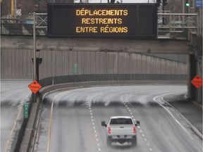 Light traffic is seen on Decarie Expressway in Montreal, on Tuesday, April 21, 2020.